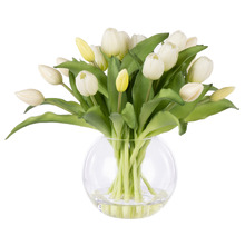 32cm White Faux Tulip Arrangement with Glass Vase