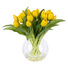 32cm Yellow Faux Tulip Arrangement with Glass Vase