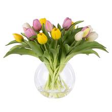 32cm Faux Tulip Arrangement with Glass Vase