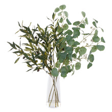 56cm Faux Olive & Eucalyptus Arrangement with Glass Vase
