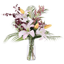 69cm Faux Lily & Orchid Arrangement with Glass Vase