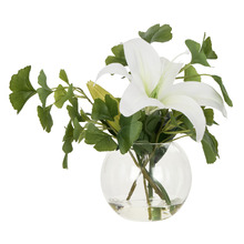 37cm Faux Lily & Ginkgo with Glass Vase