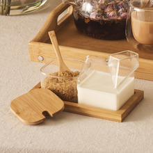 4 Piece Glass & Bamboo Milk Jug & Sugar Jar Set