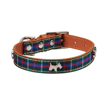 Blue Tartan Highland Leather Dog Collar