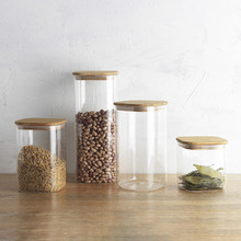 4 Piece Ecology Pantry Square Glass Canister with Bamboo Lid Set