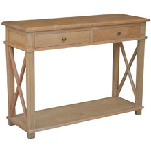 X-Brace 2 Drawer Oak Wood Console Table