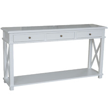 White X-Brace 3 Drawer Oak Wood Console Table