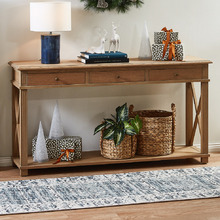 X-Brace 3 Drawer Oak Wood Console Table