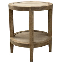 French Round Oak Wood Side Table