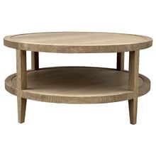 French 2-Tier Round Oak Wood Coffee Table