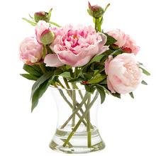 30cm Faux Peony with Glass Vase