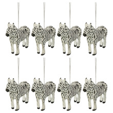 Zebra Cotton Mache Hanging Christmas Tree Ornaments (Set of 8)