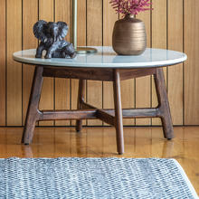 Buena Round Marble & Acacia Wood Coffee Table