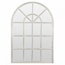 White Arched Iron Wall Mirror with Panes