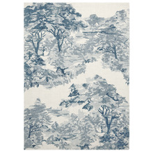 Blue Landscape Toile Printed Hand-Loomed Cotton Rug