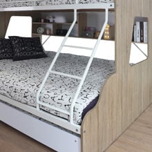 White Single Over Double Trio Bunk Bed with Shelves & Trundle