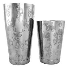 2 Piece Silver Engraved Boston Shaker Set