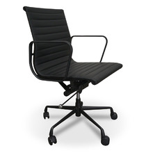 Matte Black Eames Replica Mid-Back Faux Leather Office Chair