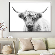 Monotone Highland Cow Printed Wall Art