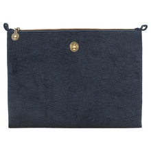 Dark Blue Quilted Velvet Cosmetic Flat Pouch