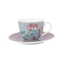 2 Piece Light Blue Flower Festival Espresso Cup & Saucer Set