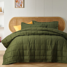 Olive French Linen Coverlet Set