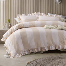Natural Stripe Candy Ruffle Cotton Quilt Cover Set
