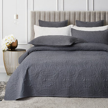 Charcoal Quilted Violette Casa Microfibre Coverlet Set