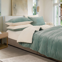 Sage Green Dania Teddy Sherpa Quilt Cover Set