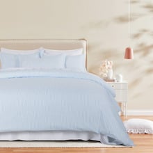 Blue Stripe Lior Washed Microfibre Quilt Cover Set