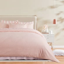 Light Pink Stripe Lior Washed Microfibre Quilt Cover Set