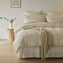 Oatmeal Gingham Washed Cotton Quilt Cover Set