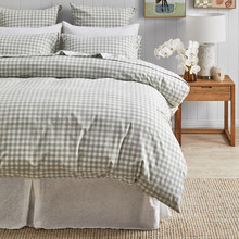 Sage Gingham Washed Cotton Quilt Cover Set