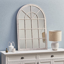 Hamptons Whitewashed Arched Wooden Mirror