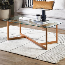 Charles Sculptural Glass and Oak Solid Coffee Table