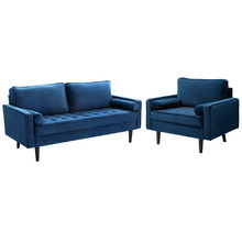 Navy Stockholm Velvet 3 Seater Sofa & Armchair Set