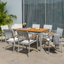 6 Seater Maui Outdoor Dining Table & Silver Sling Chair Set