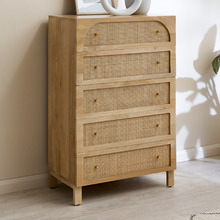Natural Anya Mango Wood & Rattan 5 Drawer Chest