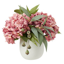 40cm Pink Potted Faux Hydrangea Arrangement