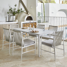 6 Seater Amalfi Aluminium Outdoor Dining Table & White Chair Set