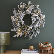60cm Canadian Fir Flocked Pre-Lit Christmas Wreath