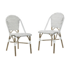 Grey & White Paris PE Rattan Outdoor Cafe Dining Chairs (Set of 2)