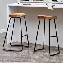66cm Premium Vintage-Style Elm Wood Barstools with Black Legs (Set of 4)