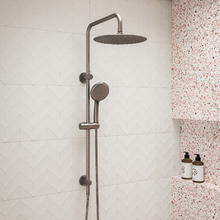 Clovelly Brushed Gold Round Gooseneck Twin Shower