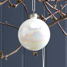 Set of 6 White Iridescent Glass Baubles