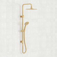 Clovelly Brushed Gold Round Gooseneck Twin Shower