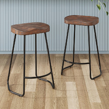 75cm Premium Vintage-Style Elm Wood Barstools with Black Legs (Set of 2)
