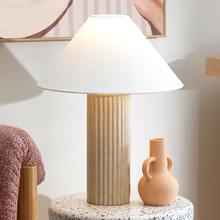 45cm Verona Ribbed Travertine-Look Table Lamp