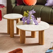 Arabella Round Travertine Stone Coffee & Side Table Set