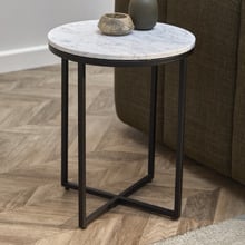 40cm White Serena Round Italian Carrara Marble Side Table